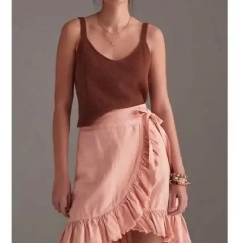 Anthropologie Pilcro Nettie Peach Ruffle Wrap Skirt Size Small